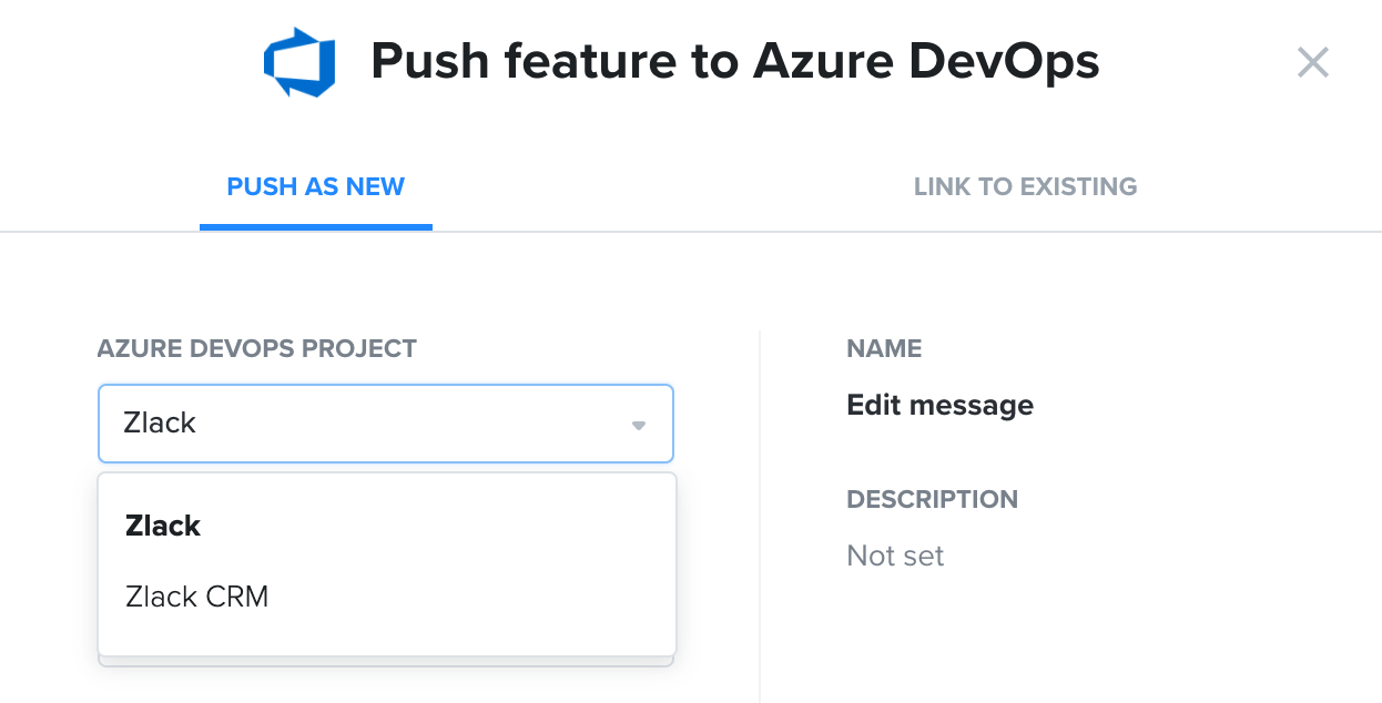 Azure DevOps Projects selection